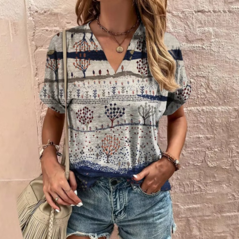 Vintage Tribal Tree Landscape Print T-Shirt