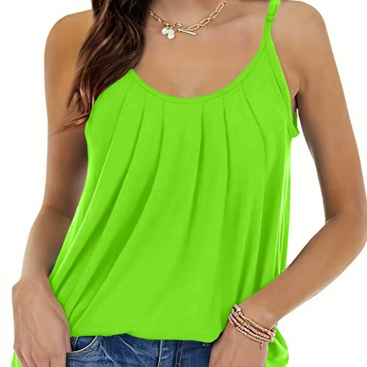 Ruffled Spaghetti-strapped Loose-fitting Casual Vest
