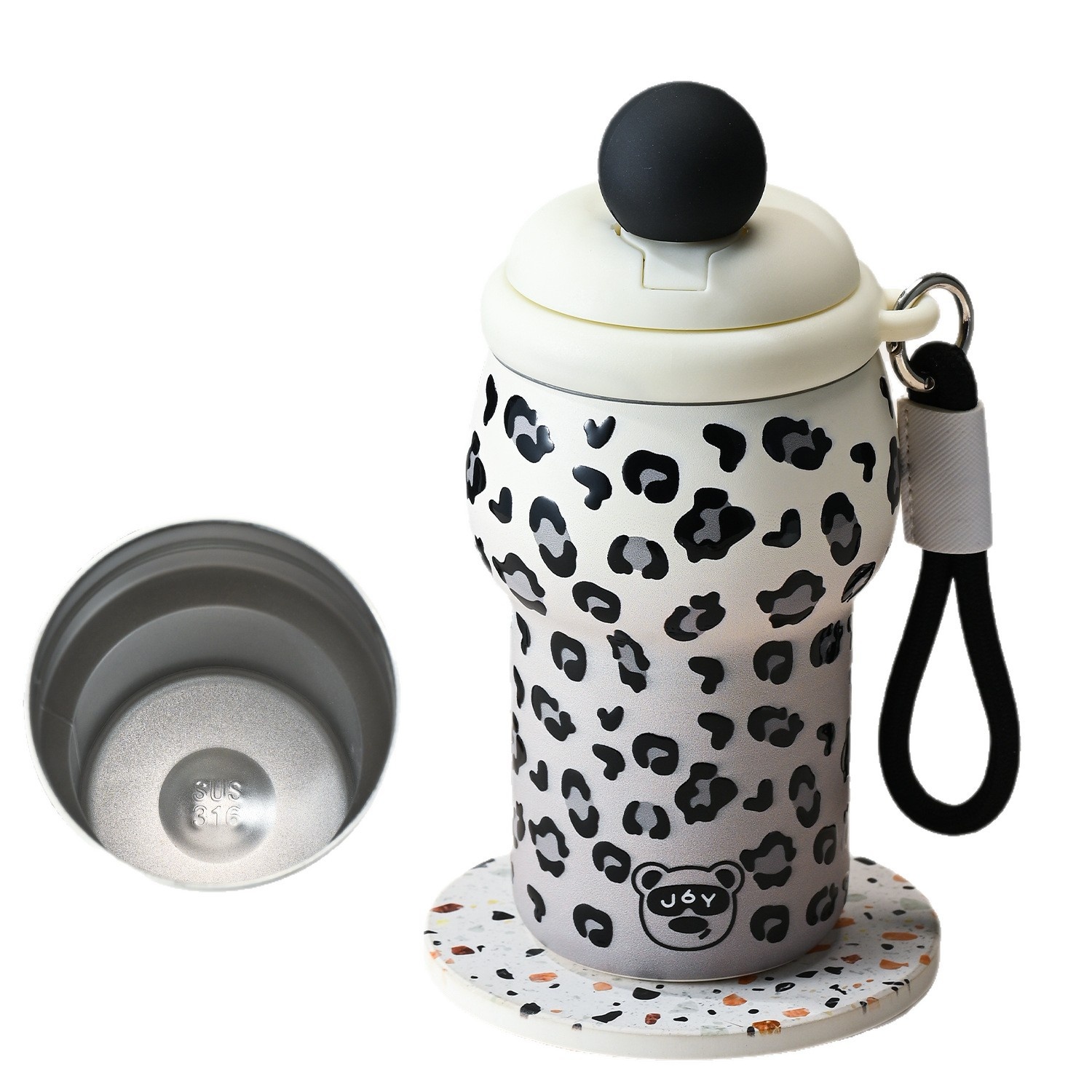 316 Stainless Steel Portable Leopard-Print Insulated Water Bottle — foto 2