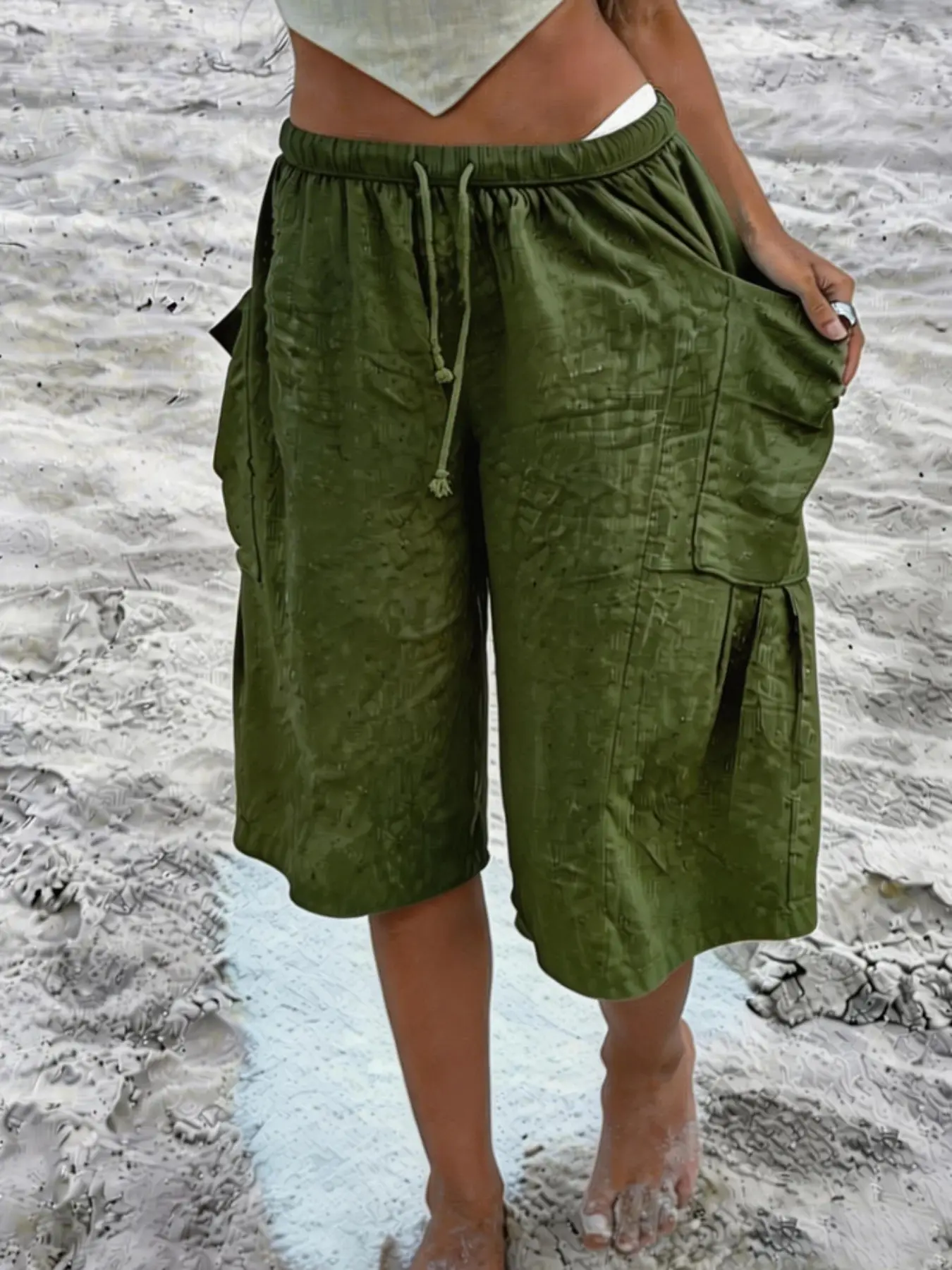 Cotton Linen Solid Color Fashionable Casual Everyday Capri Pants