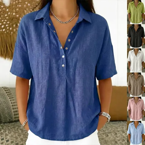 Summer Short-sleeved Shirt Button Pullover Top Fashion Casual Women's