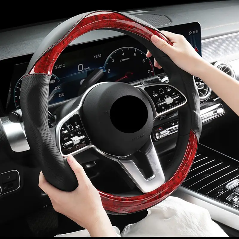 Peach Wood Grain Embossed Steering Wheel Cover