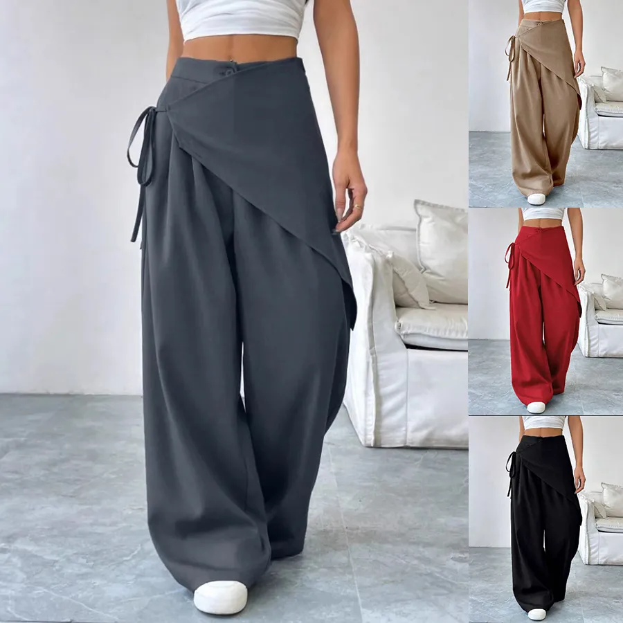 Irregular Design Trousers Fashion Casual Wide-leg Straight Pants Women's Clothing