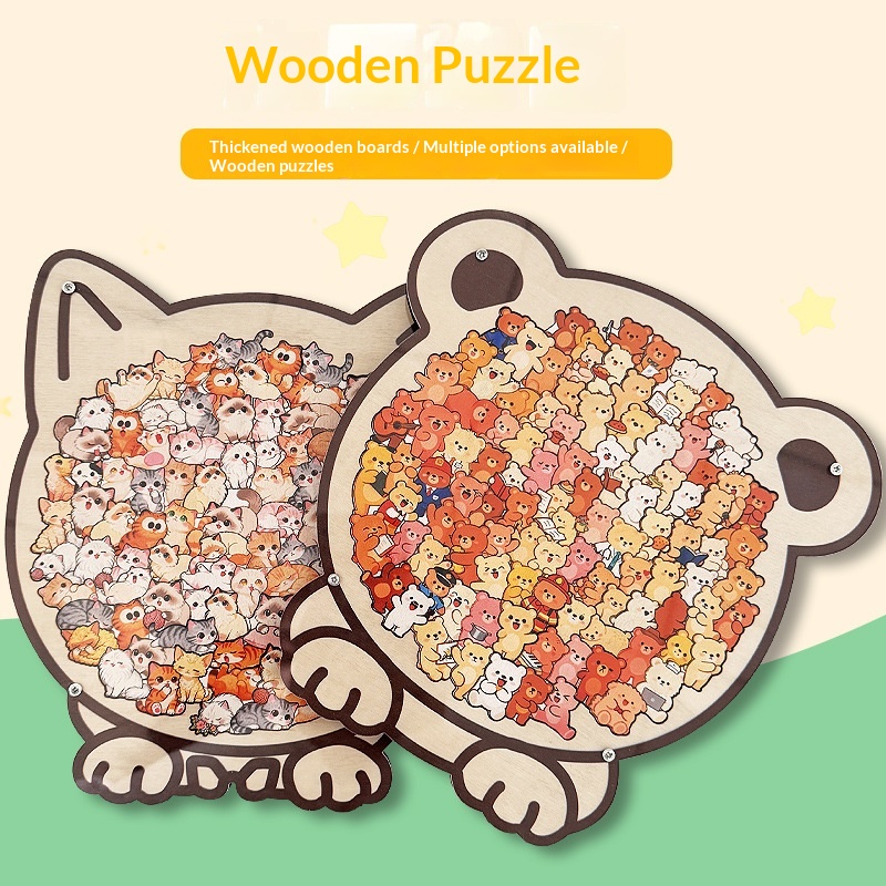 Wooden Puzzle Cute Cat Shape Challenging Irregular Pieces With Frame