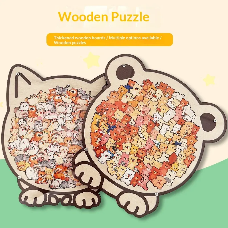 Wooden Puzzle Cute Cat Shape Challenging Irregular