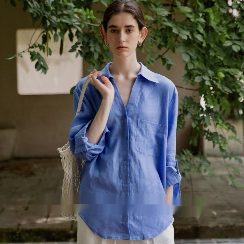 Womens Loose-Fit Linen Fashionable Casual Shirt