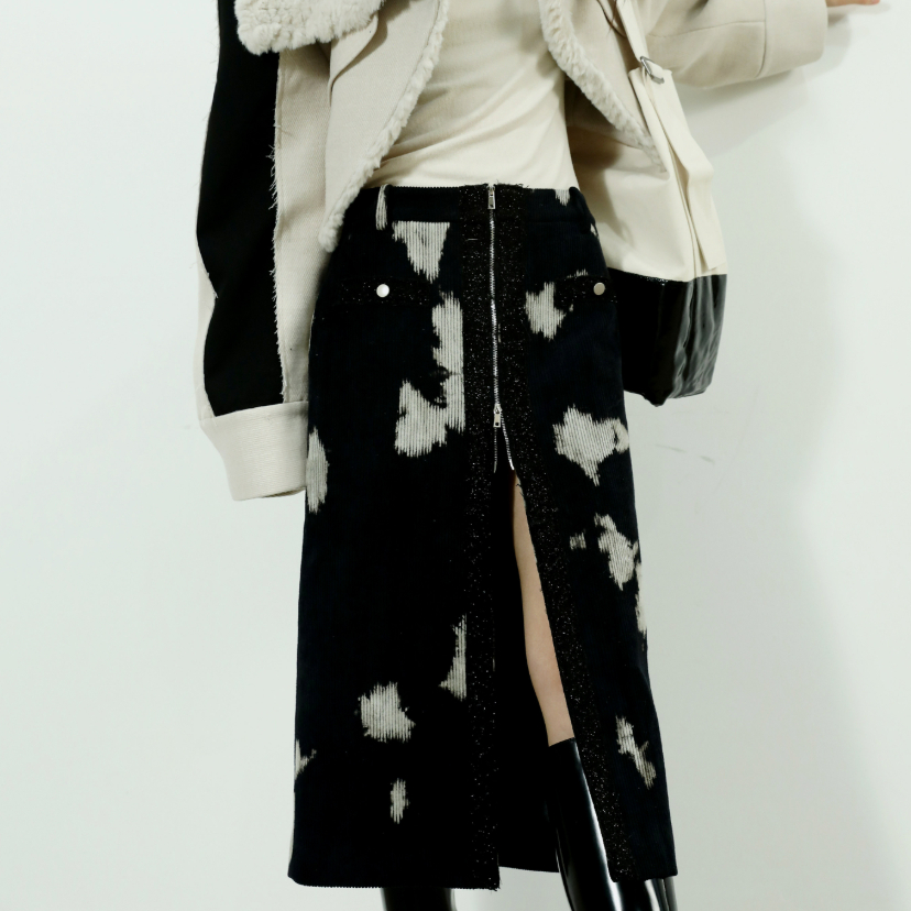 Dark Tie-dye Corduroy Quilted Skirt