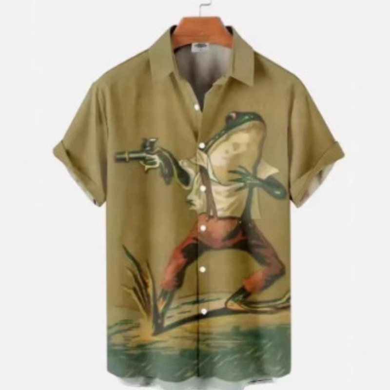 Mens And Womens 3D Frog-print Short-sleeve Shirt