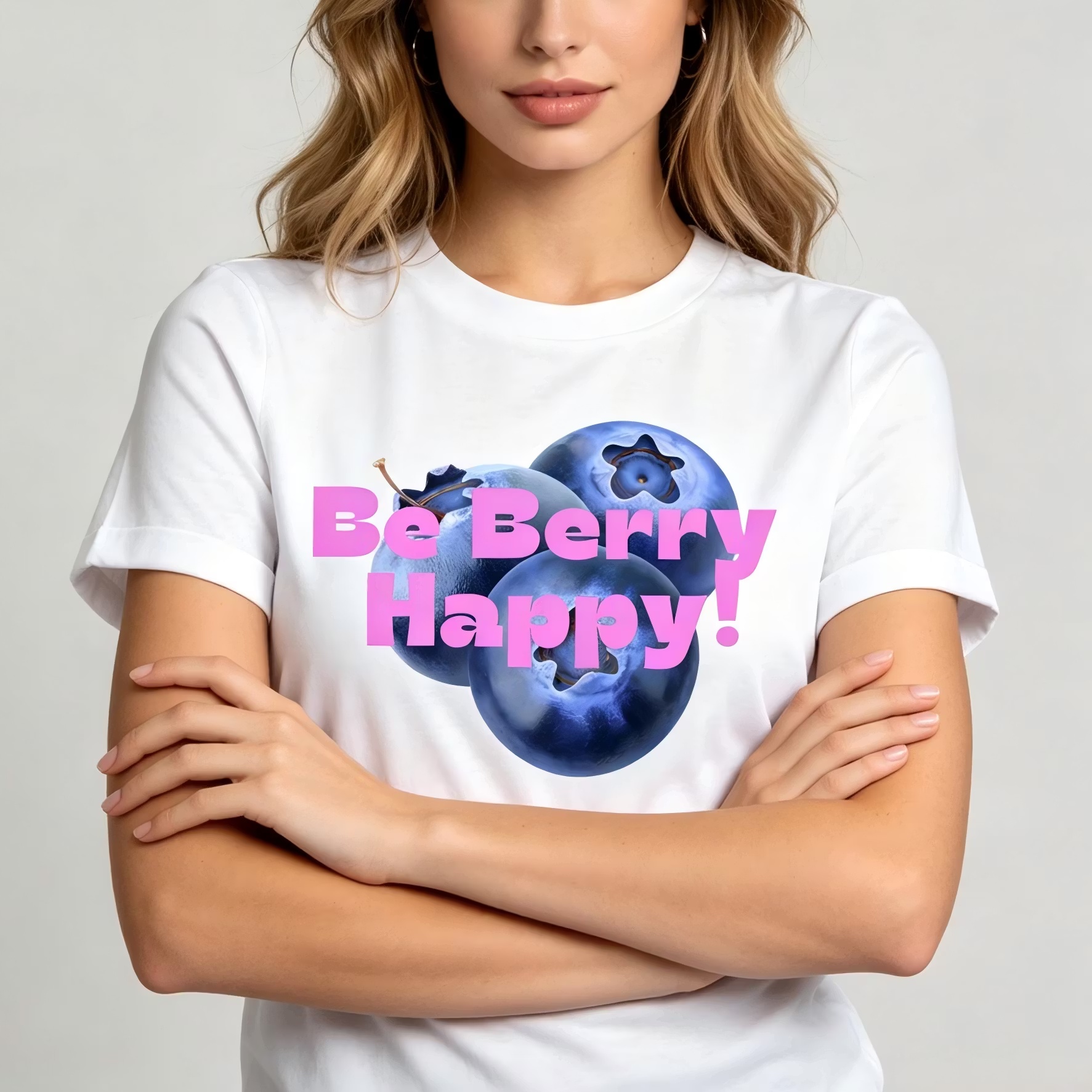 "Be Berry Happy" Funny Blueberry T-Shirt for Women