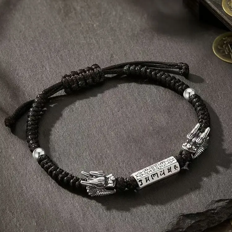 Retro Double-dragon Guardian Bracelet For Men Simple And Stylish