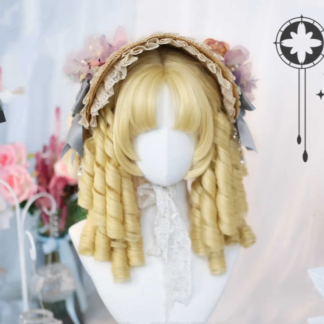 Womens Lolita White-gold Roman Curl Full-head Wig
