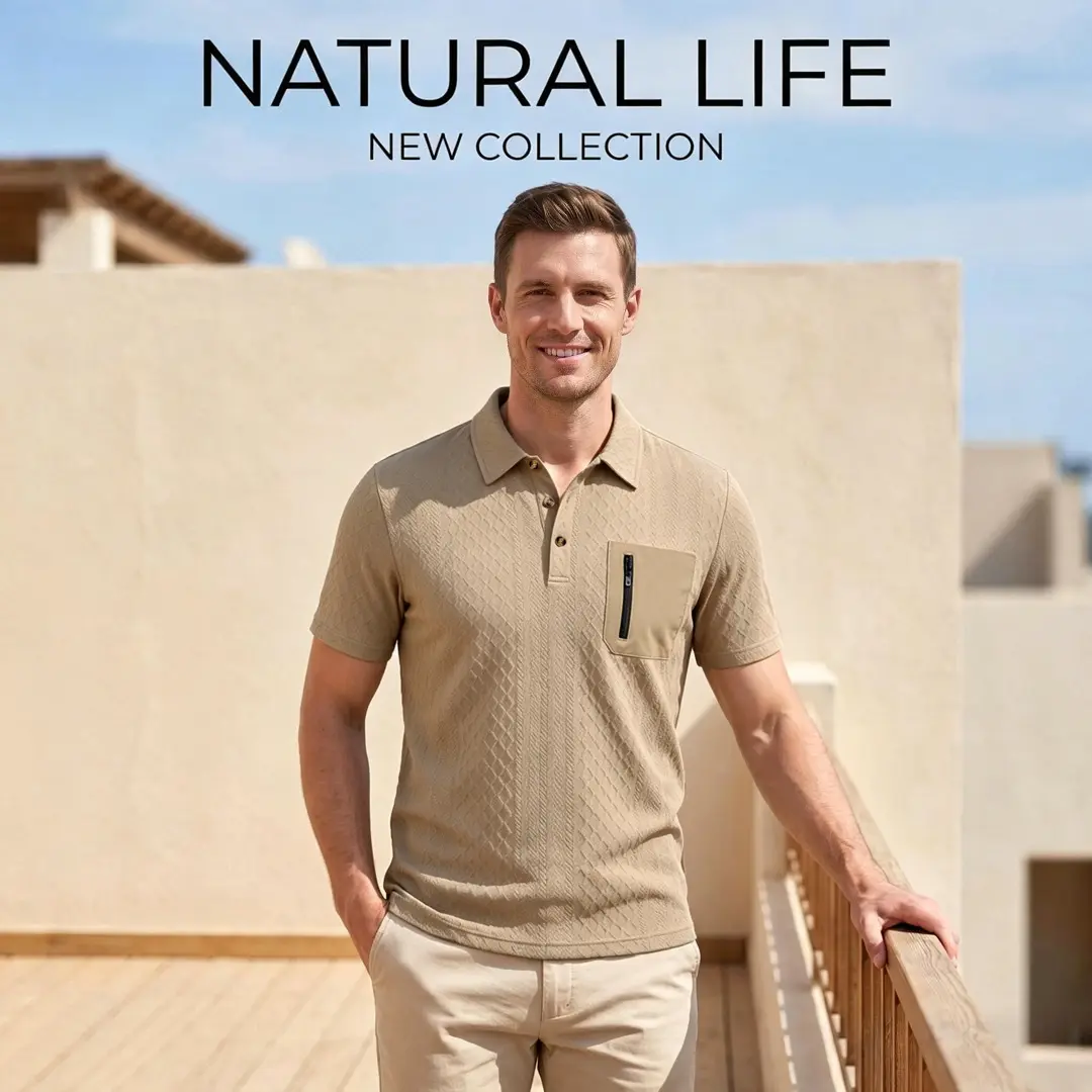 Mens Summer Textured Jacquard Polo Shirt