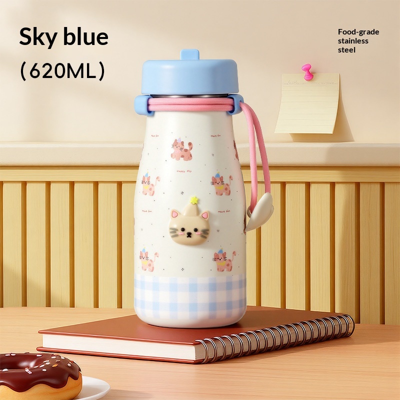 High appearance Girls Double wall Straw Bottle  316 Stainless Steel — foto 6