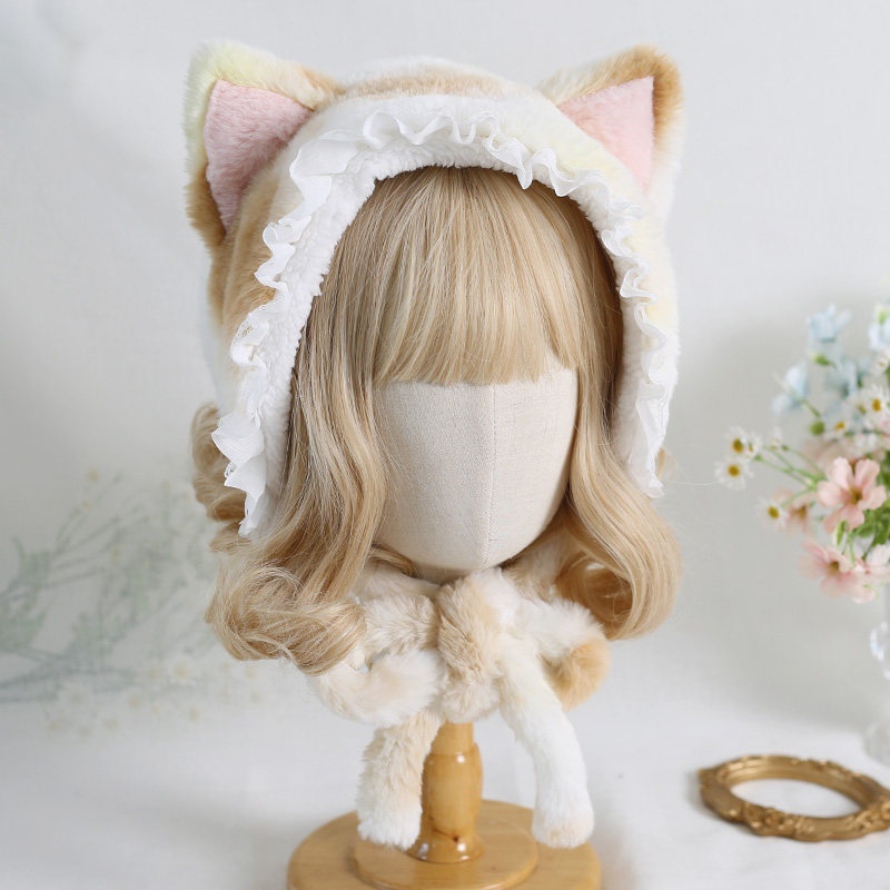 Tri-color Cat-ear Sweet And Cute Lace Autumnwinter Versatile Plush Hat
