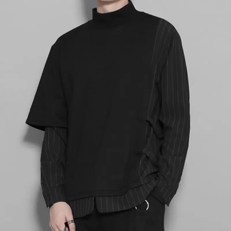 Autumn Dark Port-style Asymmetrical Striped Patchwork Faux