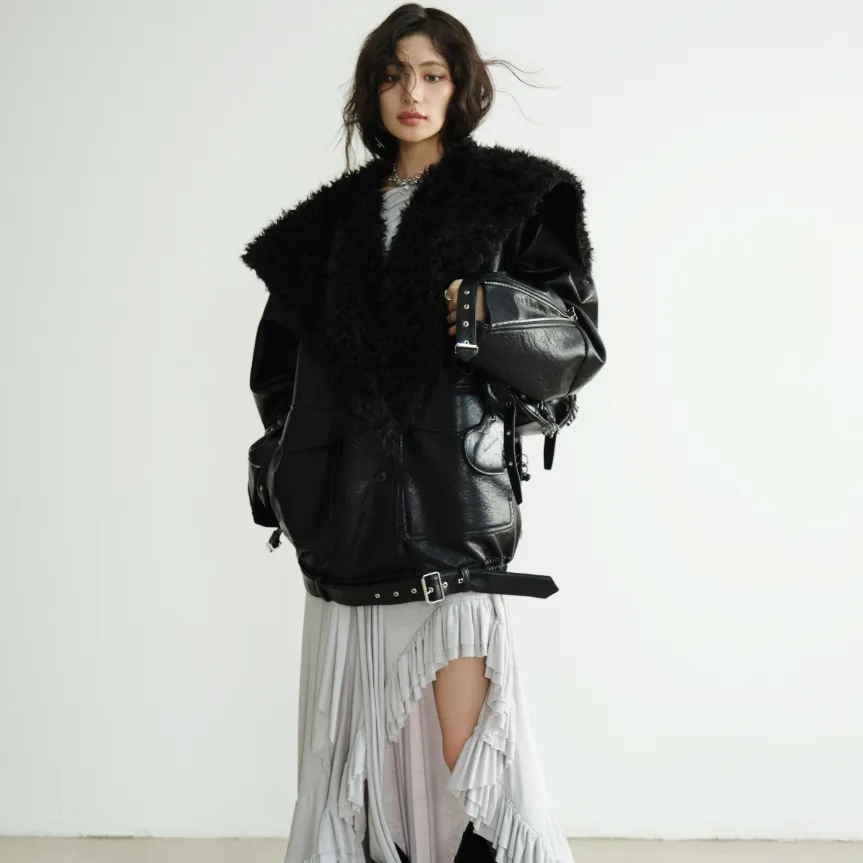 Mid-length Heavyweight PU Leather Silhouette Jacket