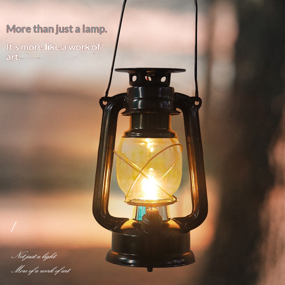 Solar-powered Glass Kerosene Lamp Outdoor Waterproof Camping Light 7