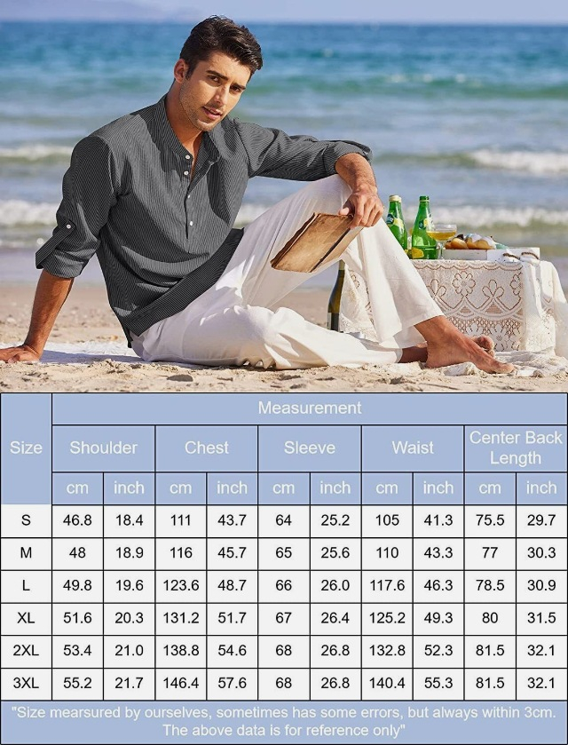 JIDAI Men's Button-Down Collar Shirt - Size Chart