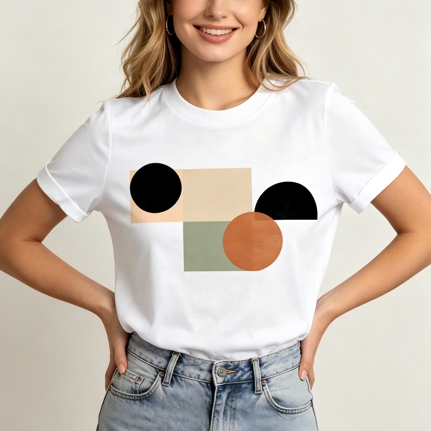 Mid Century Modern Geometric T-Shirt Minimalist Abstract Color Block Graphic Tee For Women