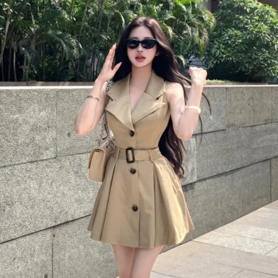 Khaki Dress-style Coat Belted Trench