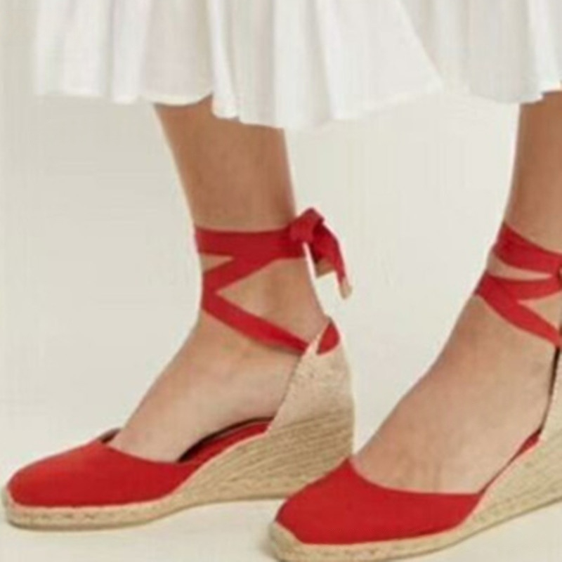 Jute Wedge-soled Strap Sandals For Women