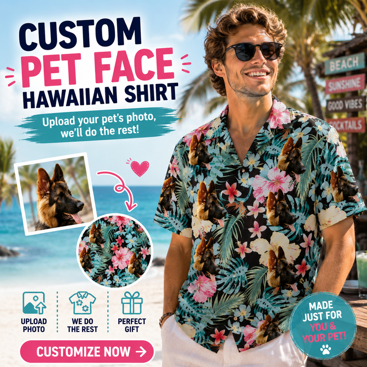 Vue de face de la chemise hawaiienne