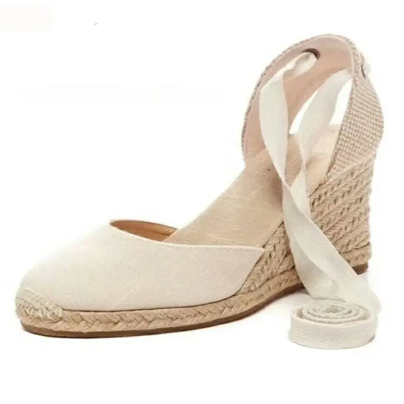 Jute Wedge-soled Strap Sandals For Women