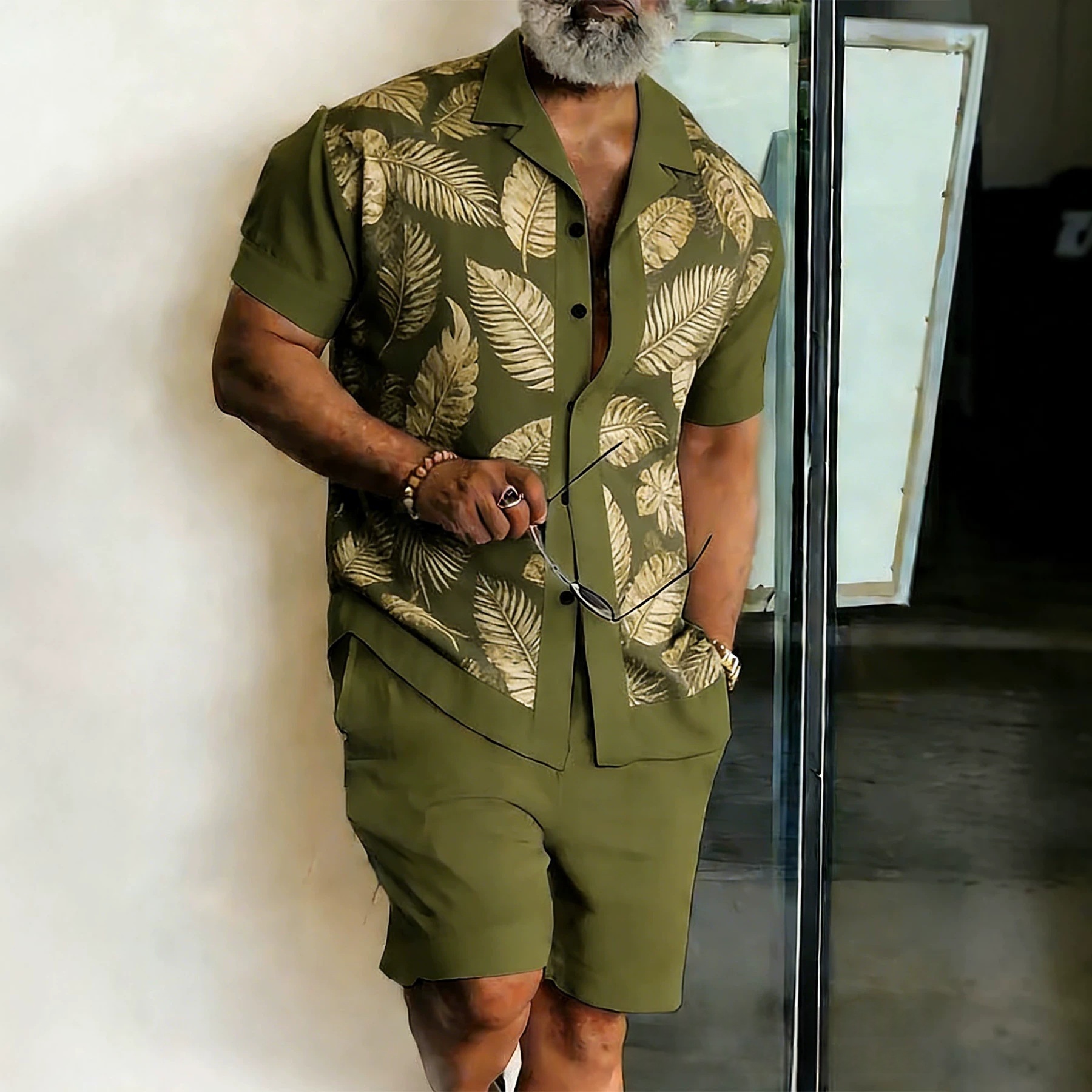 Short-sleeve Shirt And Beach Pants Casual Set
