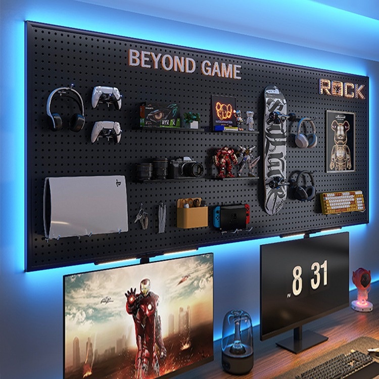 Esports Room Pegboard Black Wall Mounted Storage Rack Iron Wrought Decor