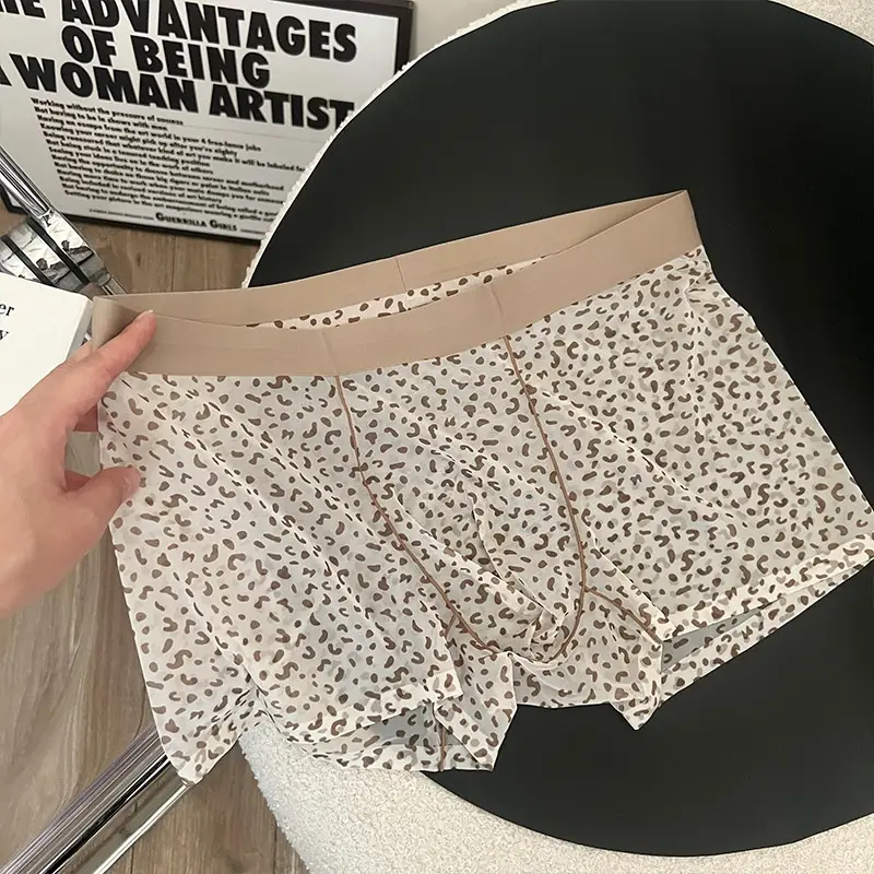 Leopard-print Fully Transparent Crotch Breathable Shorts