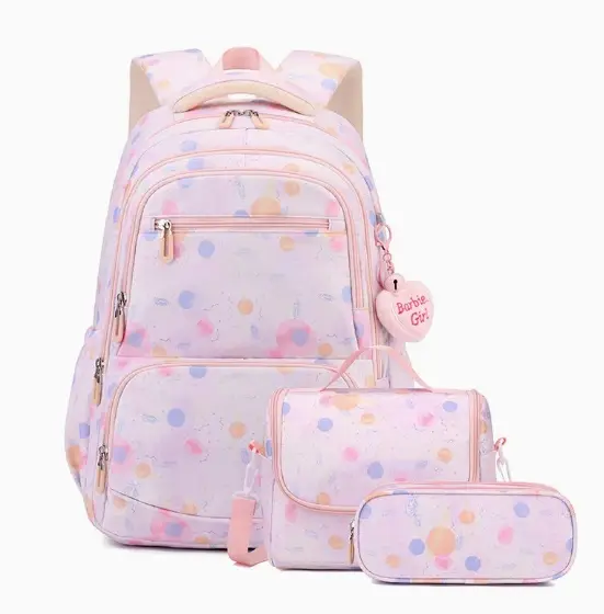 Three-piece Cartoon-print Set Junior High School Backpack Weight-reducing Campus Bag