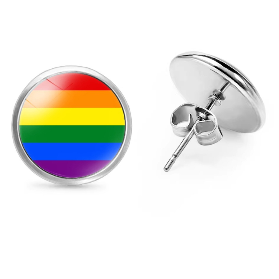 Simple Round Womens Stud Earrings With A Colorful Striped Print