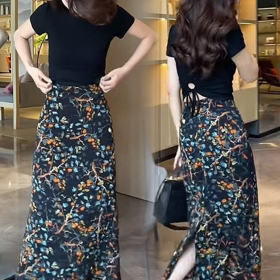 Retro Light-luxury Elegant High-waisted Floral-print Skirt