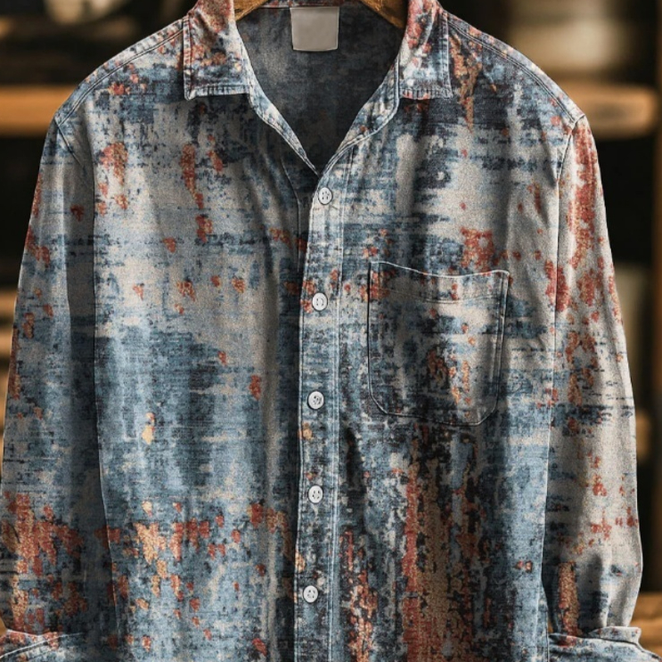 New Retro-style Resort-inspired Color-blocked Printed Trendy Men's Shirt