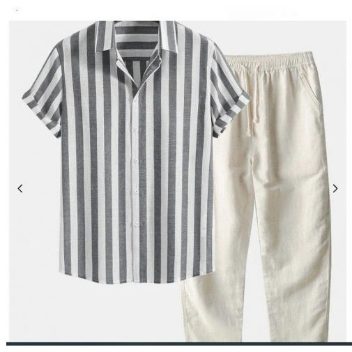 Printed Striped Breathable Casual Chic Short-sleeve Collared Shirt And Trousers