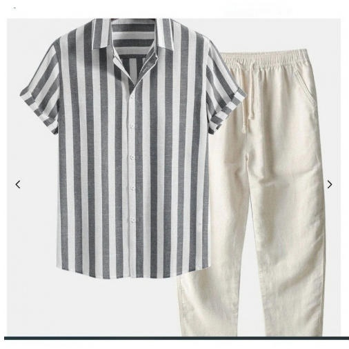 Printed Striped Breathable Casual Chic Short-sleeve Collared Shirt And Trousers