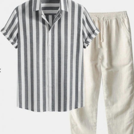 Printed Striped Breathable Casual Chic Short-sleeve Collared Shirt And Trousers