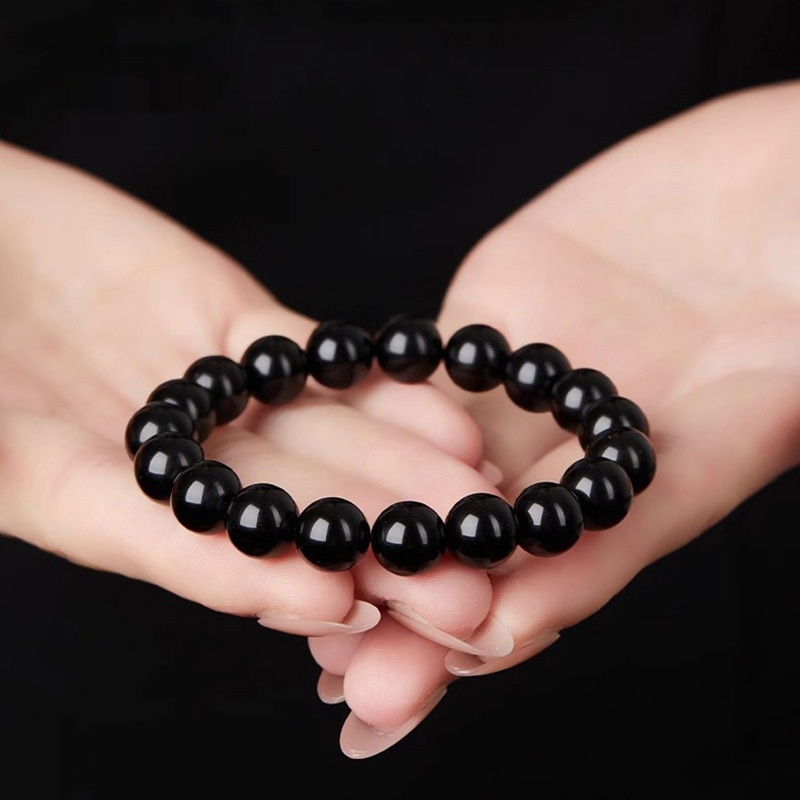 Natural Black Gold Obsidian Plain-Loop Bracelet