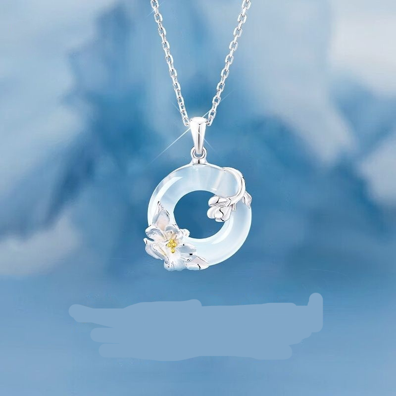 S925 Sterling Silver Camellia Peace-Button Necklace For Women 2