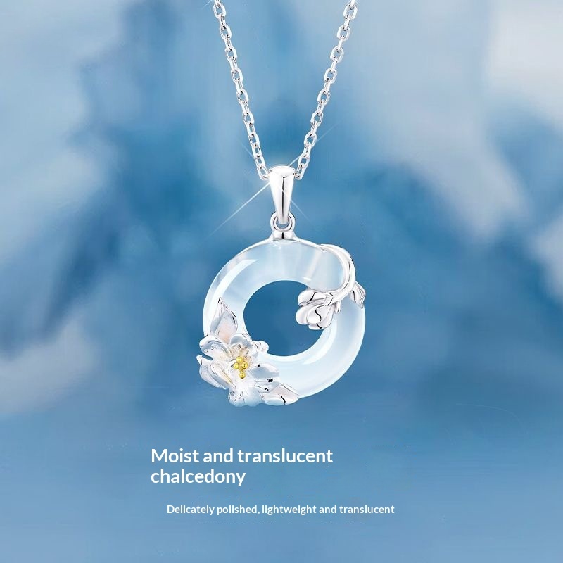S925 Sterling Silver Camellia Peace-Button Necklace For Women 5