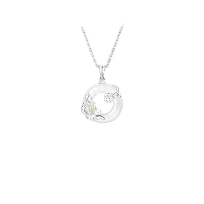 S925 Sterling Silver Camellia Peace-Button Necklace For Women 4
