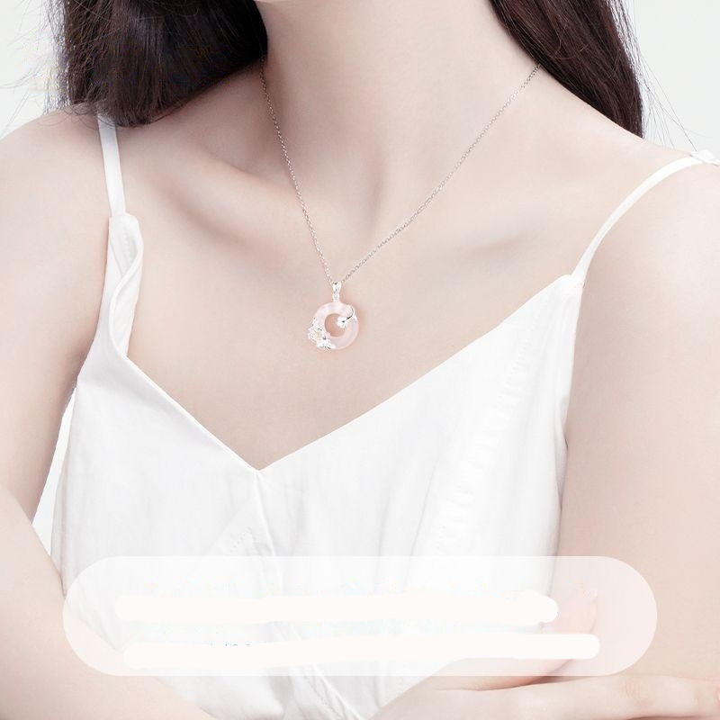 S925 Sterling Silver Camellia Peace-Button Necklace For Women