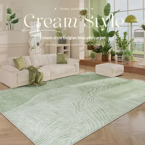 Simple Living Room Rug Creamy Style Waterproof and Wipeable