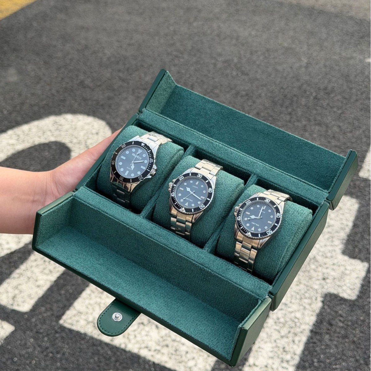 Leather 3-Slot Flip-Top Watch Box 5