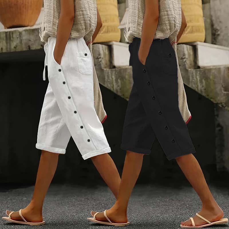 Womens Button-front Loose-fitting Versatile Casual Shorts