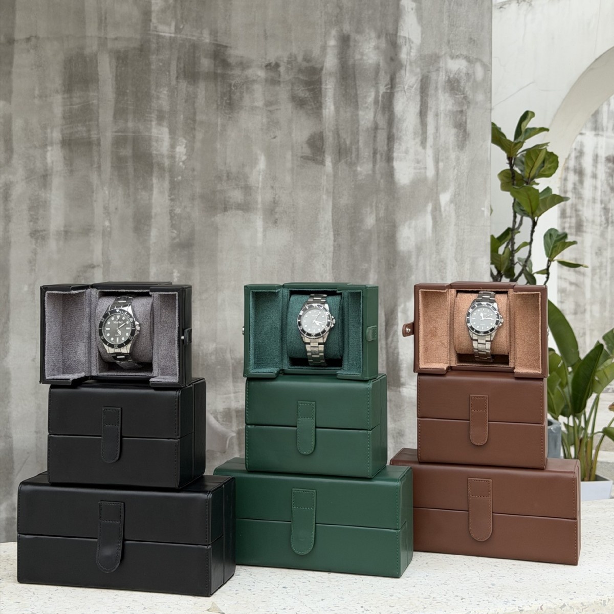 Leather 3-Slot Flip-Top Watch Box