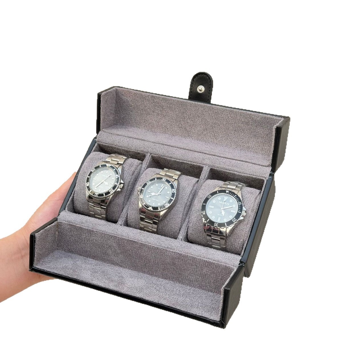 Leather 3-Slot Flip-Top Watch Box 6