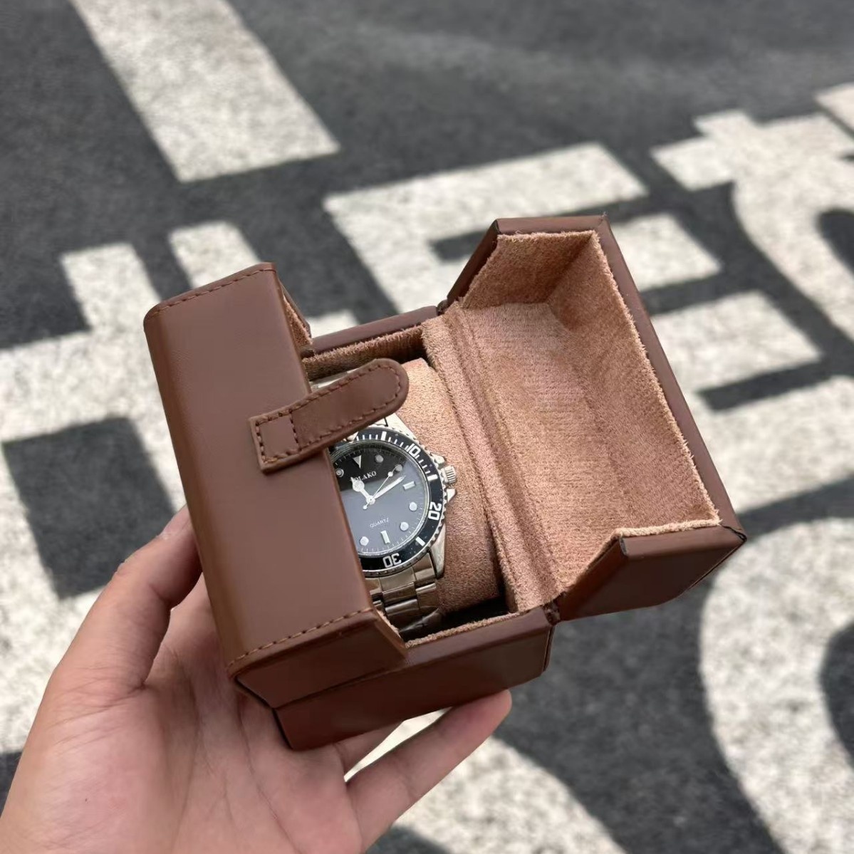 Leather 3-Slot Flip-Top Watch Box 12