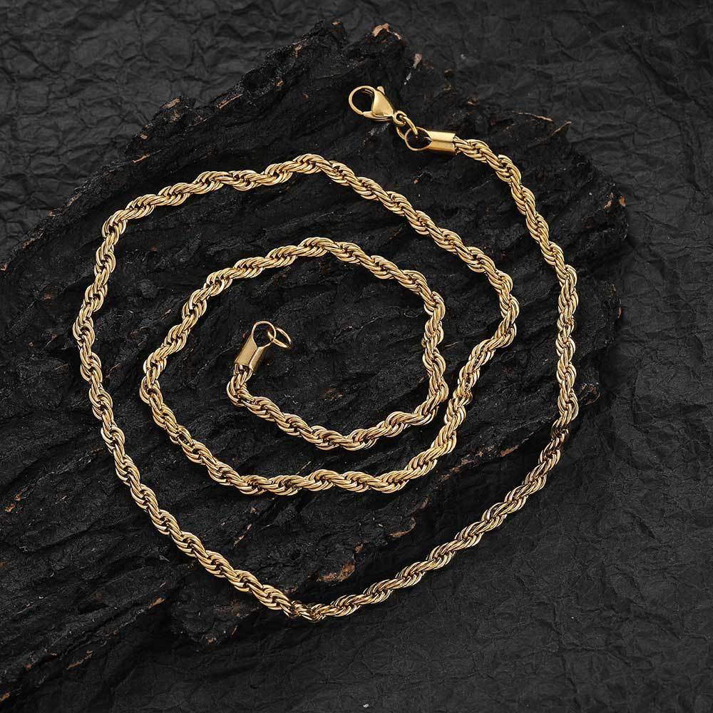 Euro-American Hip-hop Stainless Steel Necklace Twisted Chain Streetwear Titanium Steel Bracelet