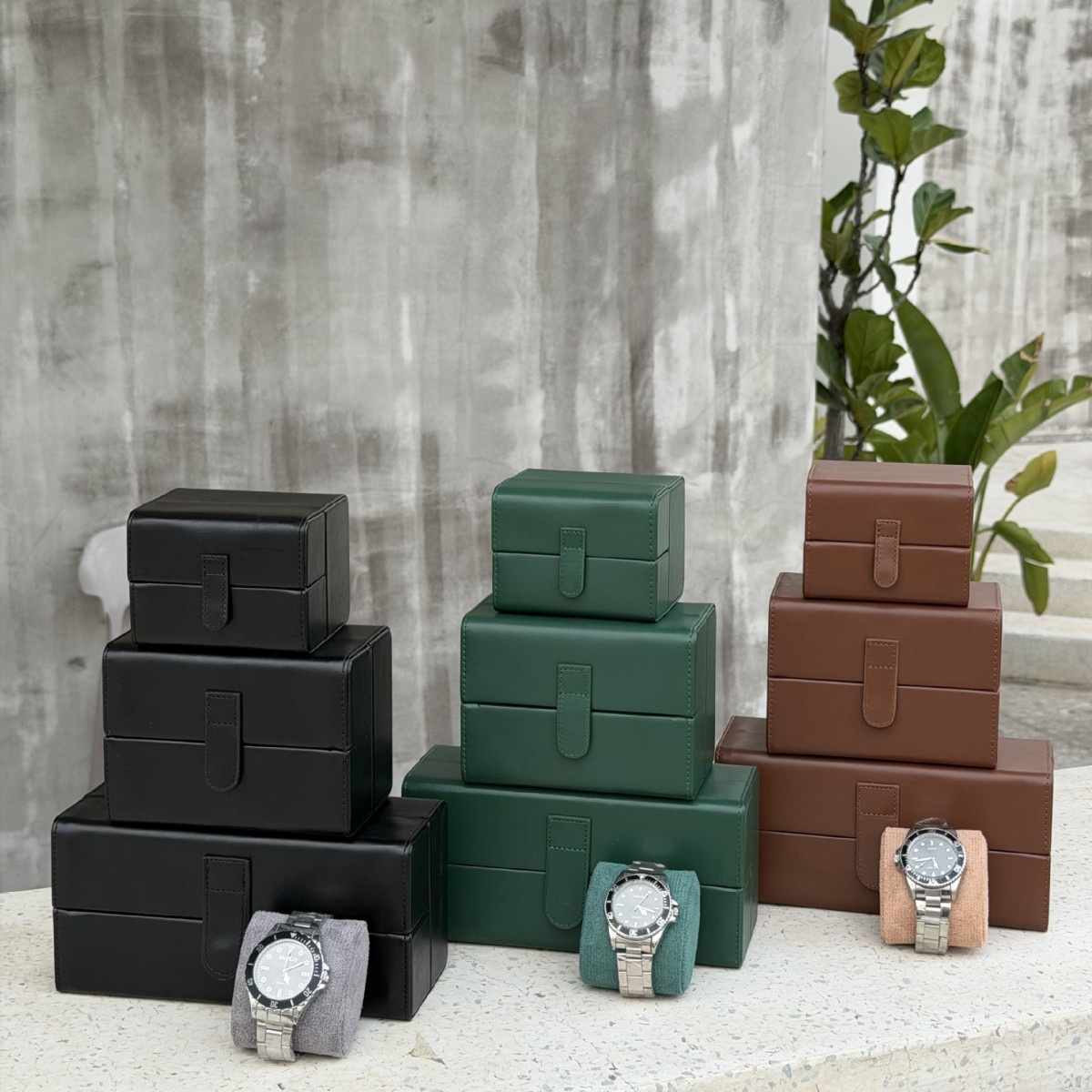 Leather 3-Slot Flip-Top Watch Box
